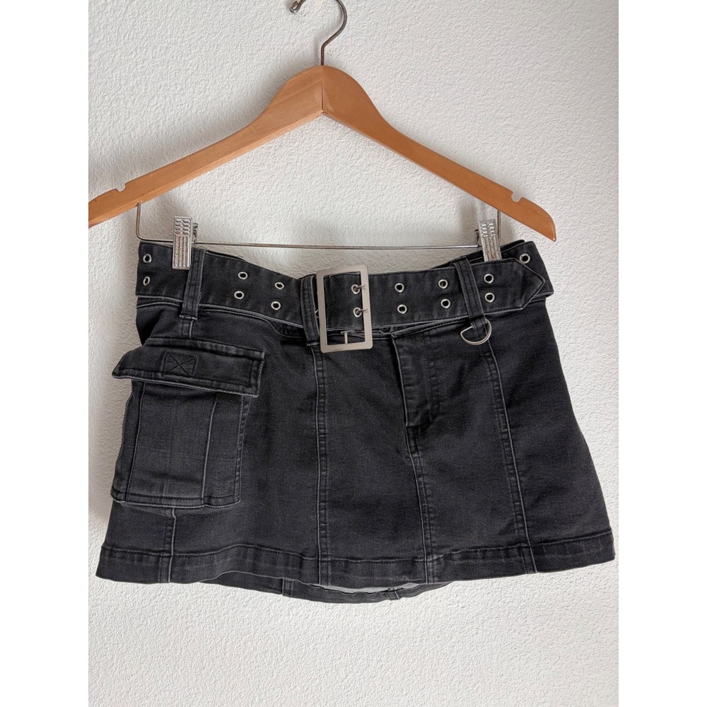Urban Outfitters Black Denim Cargo Mini Skirt with Belt and Utility Pocket
